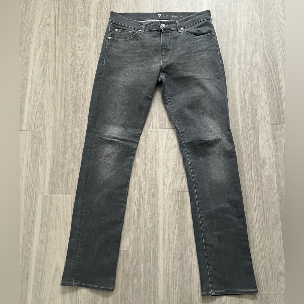 7 For All Mankind Slimmy Jeans Men’s 32 Gray Wash Stretch Denim Straight Leg